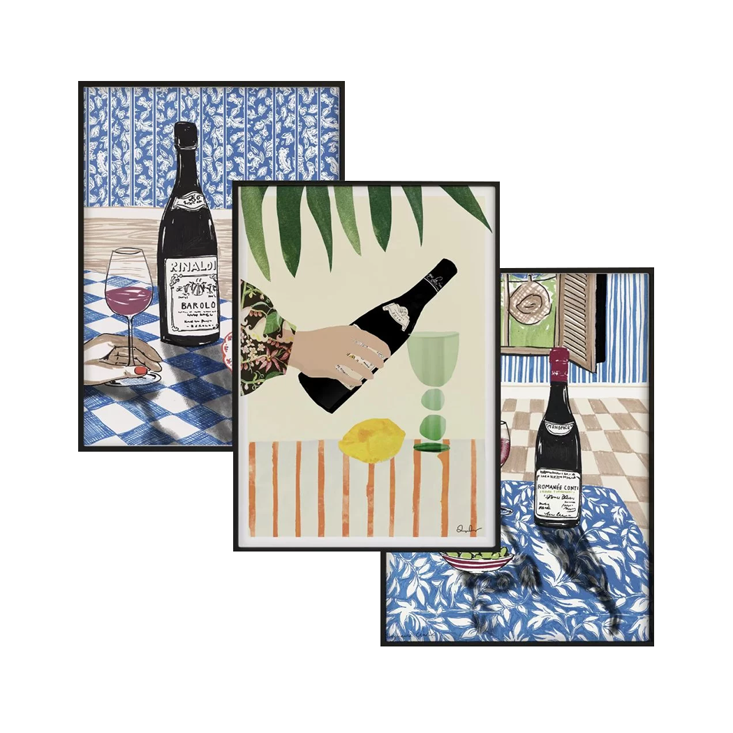 Set van 3 posters - wine art - served