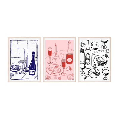 Set posters - wijn & krab, kaas, oesters