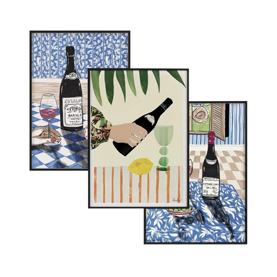 Set van 3 posters - wine art - served